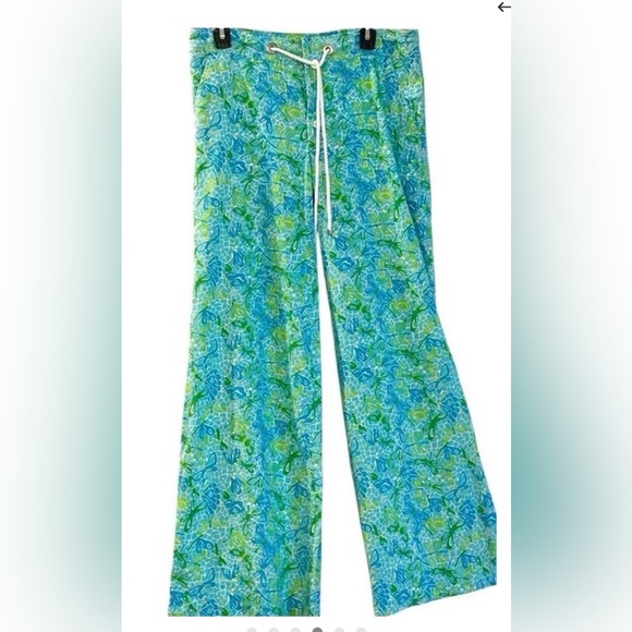 Lilly Pulitzer Pants - Lilly Pulitzer Linen Pants Wide Leg Palm Beach Fit Blue Green Dragonfly print